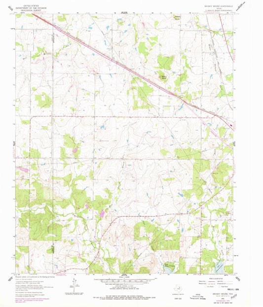 Classic USGS Brushy Mound Texas 7.5'x7.5' Topo Map Image