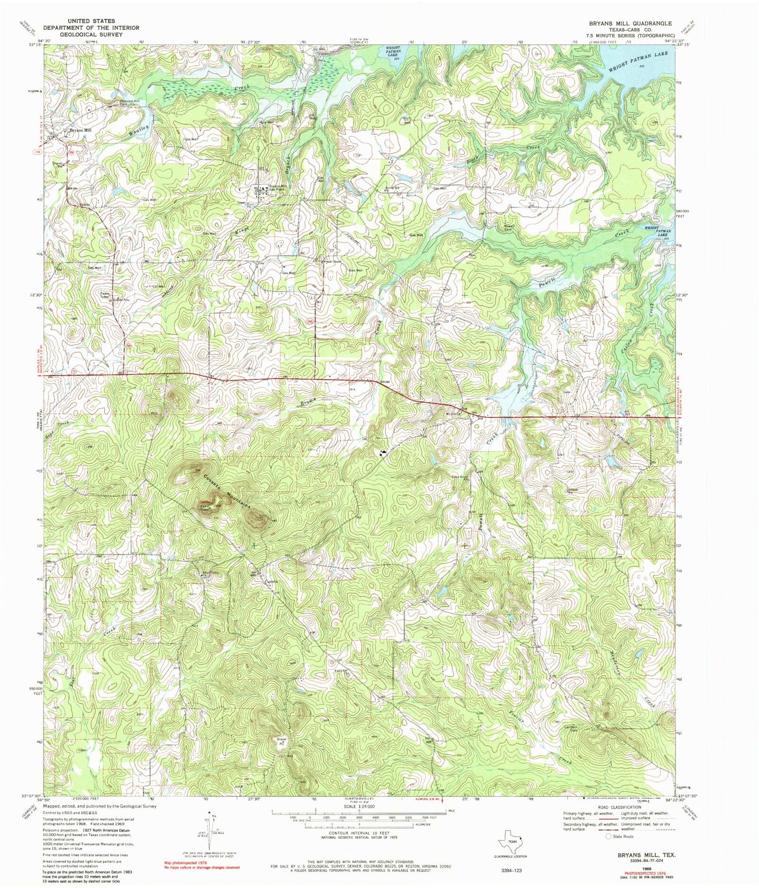 Classic USGS Bryans Mill Texas 7.5'x7.5' Topo Map Image