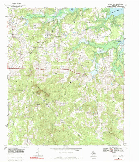 Classic USGS Bryans Mill Texas 7.5'x7.5' Topo Map Image