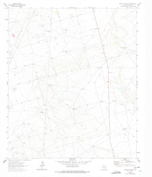 Classic USGS Bryant Ranch Texas 7.5'x7.5' Topo Map Image