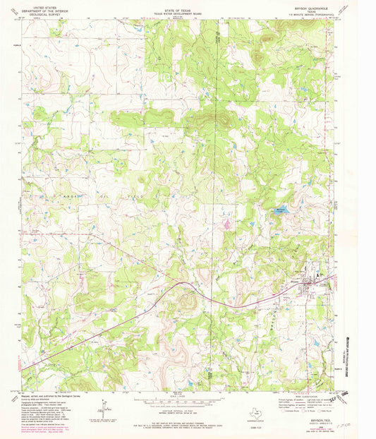 Classic USGS Bryson Texas 7.5'x7.5' Topo Map Image