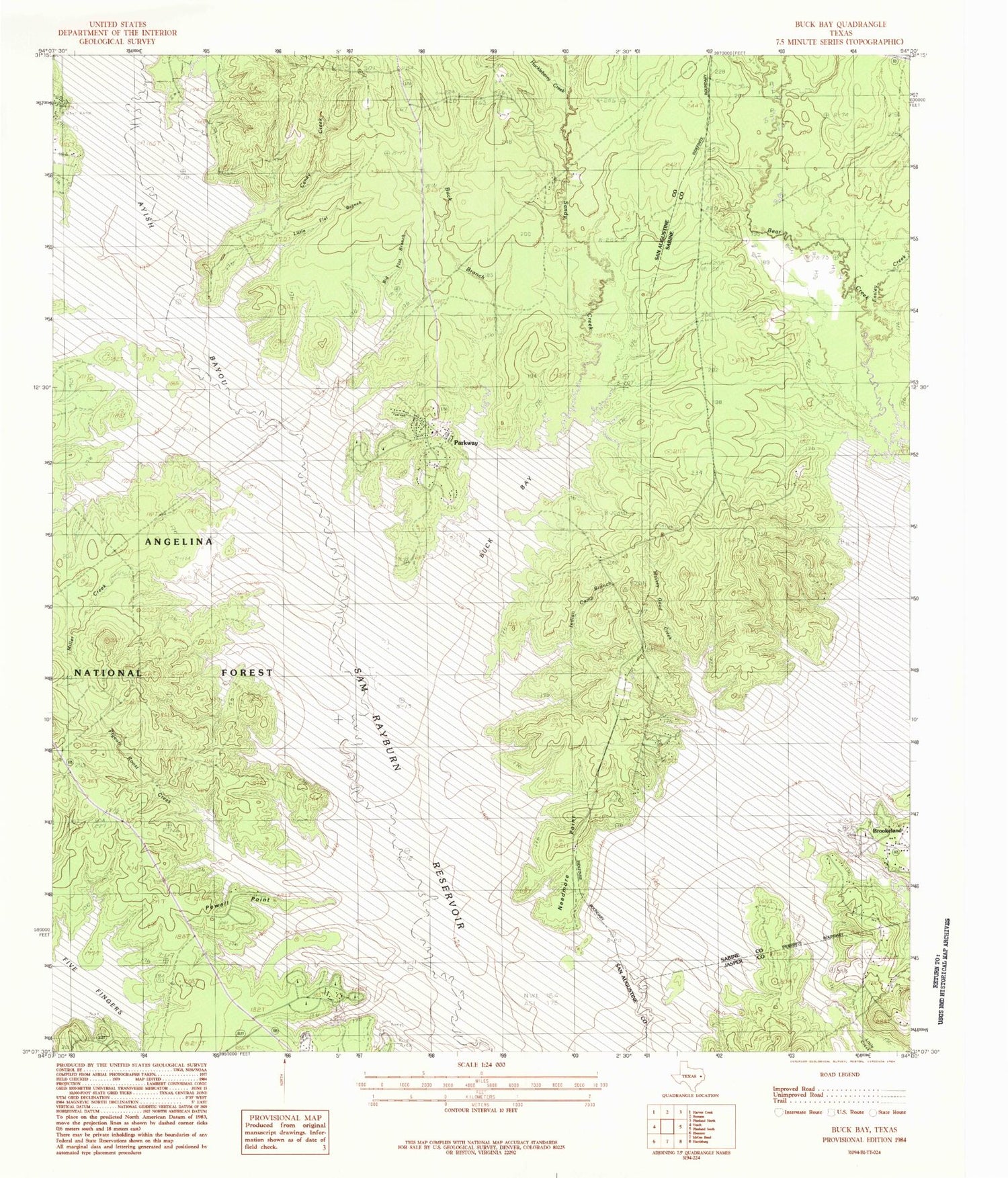 Classic USGS Buck Bay Texas 7.5'x7.5' Topo Map Image