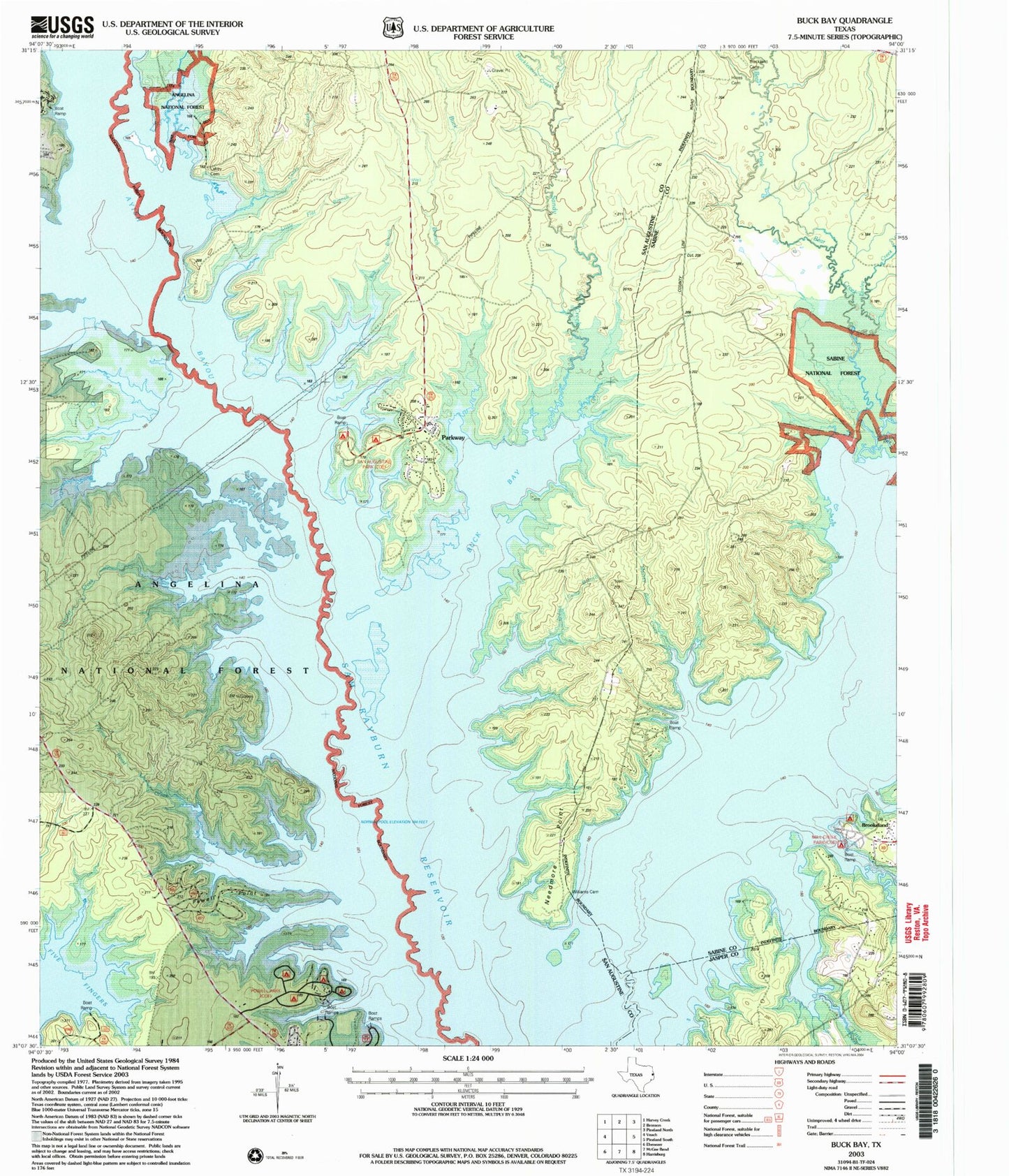 Classic USGS Buck Bay Texas 7.5'x7.5' Topo Map Image