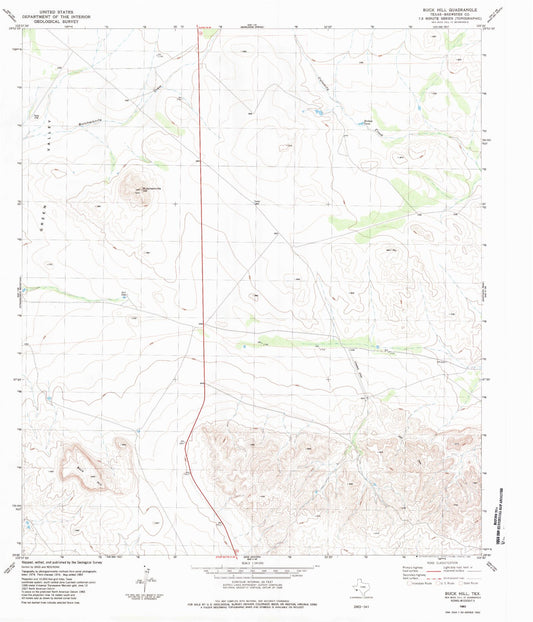 Classic USGS Buck Hill Texas 7.5'x7.5' Topo Map Image