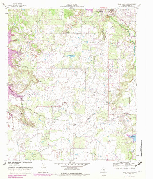 Classic USGS Buck Mountain Texas 7.5'x7.5' Topo Map Image