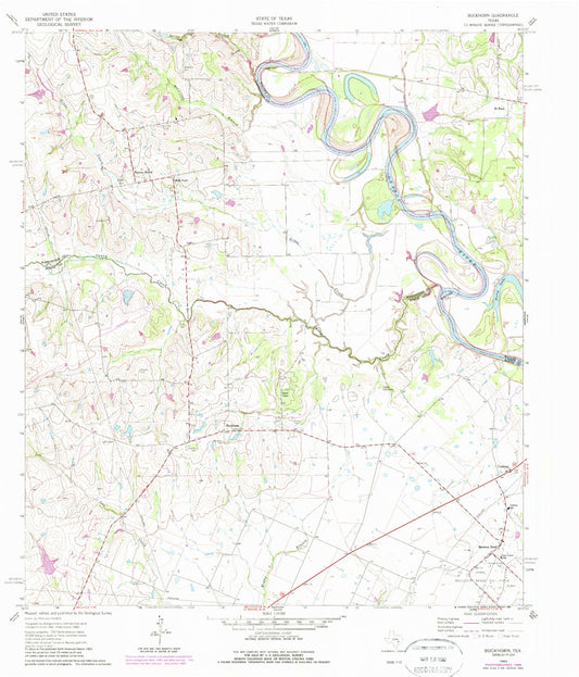 Classic USGS Buckhorn Texas 7.5'x7.5' Topo Map Image