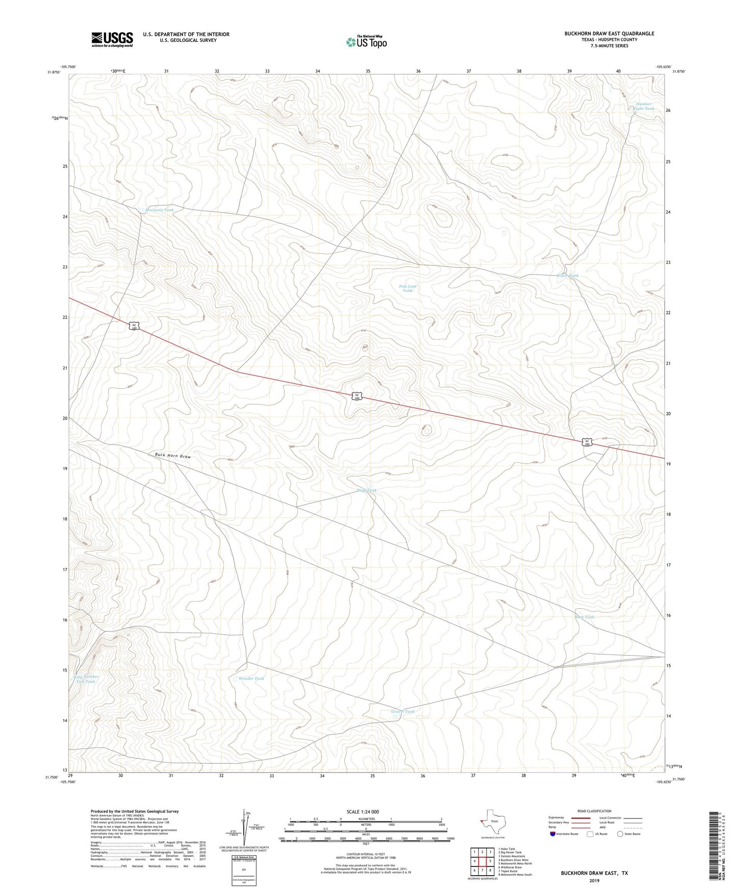 Buckhorn Draw East Texas US Topo Map Image