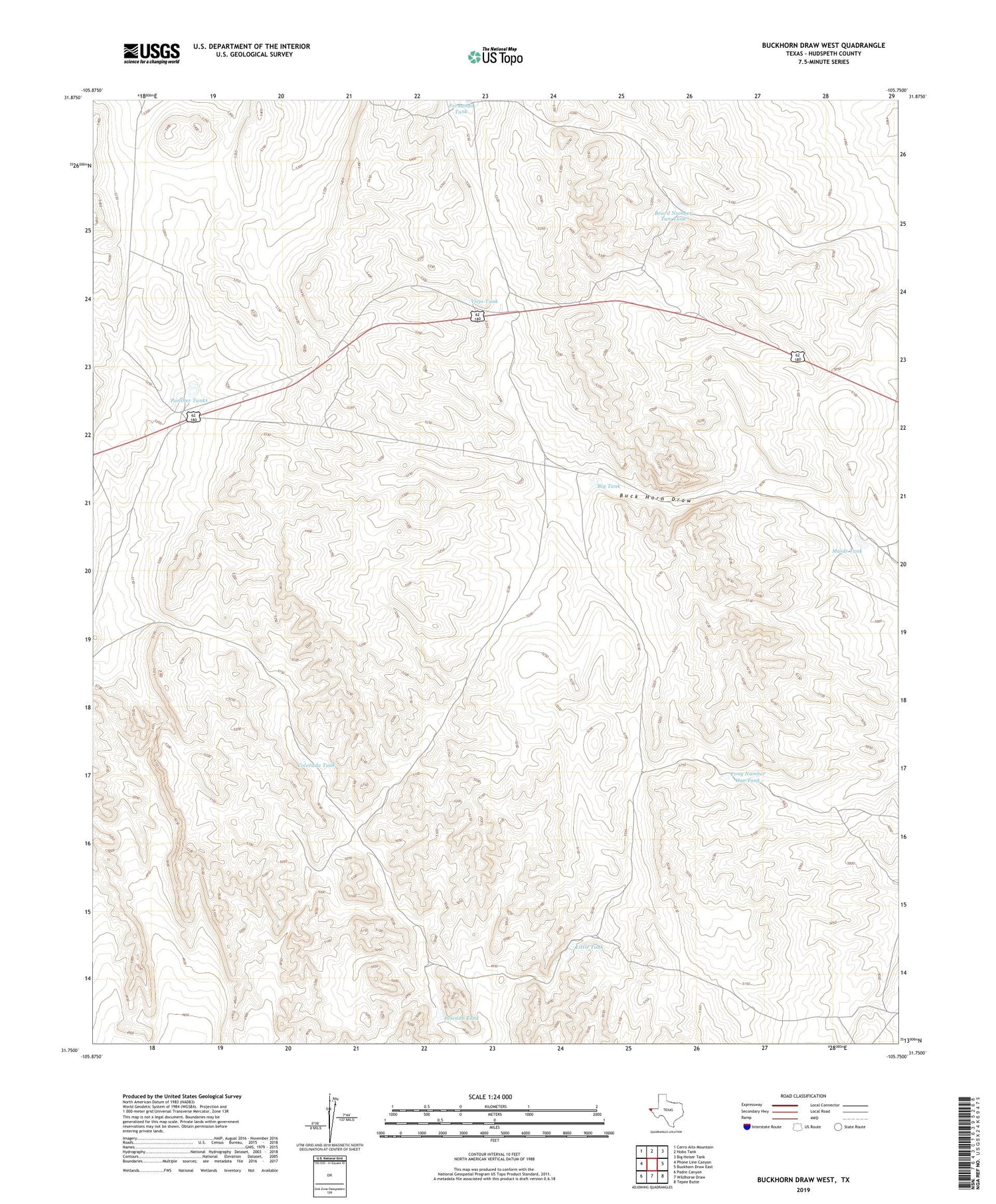 Buckhorn Draw West Texas US Topo Map Image