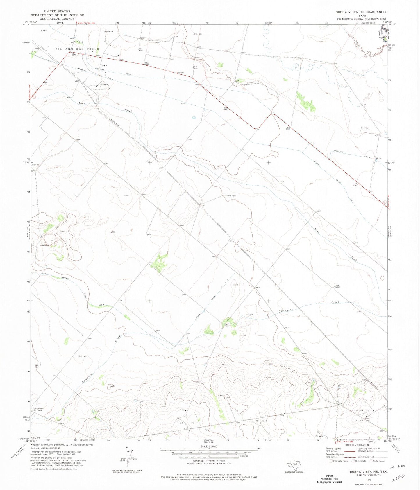 Classic USGS Buena Vista NE Texas 7.5'x7.5' Topo Map Image
