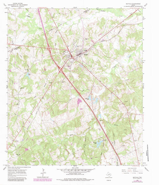 Classic USGS Buffalo Texas 7.5'x7.5' Topo Map Image