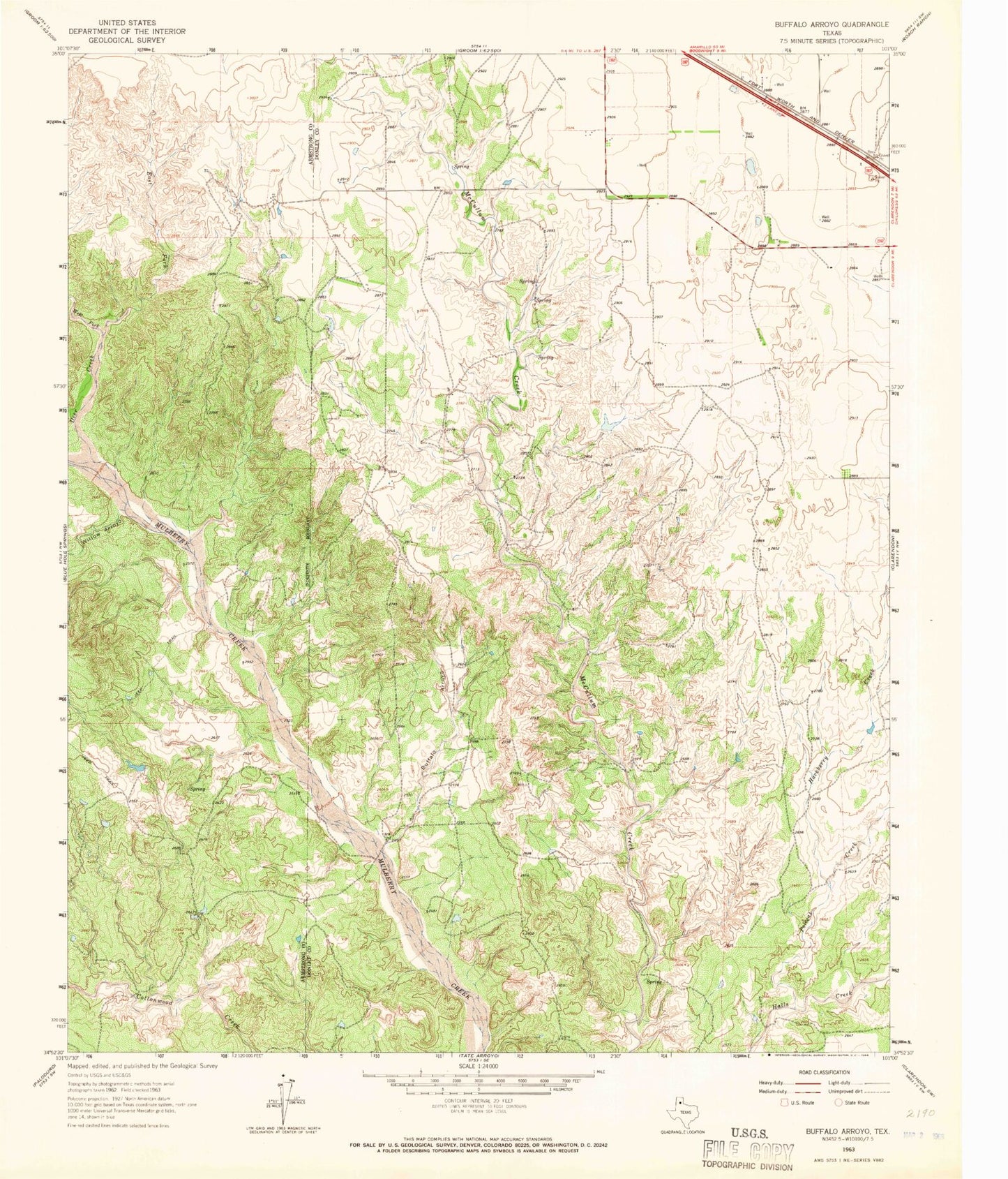 Classic USGS Buffalo Arroyo Texas 7.5'x7.5' Topo Map Image