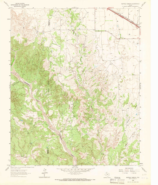 Classic USGS Buffalo Arroyo Texas 7.5'x7.5' Topo Map Image