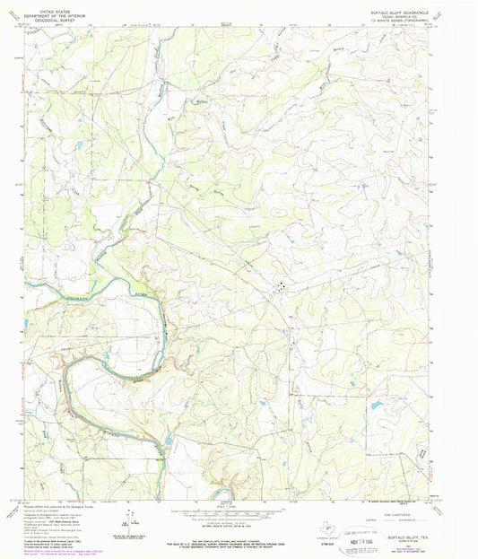 Classic USGS Buffalo Bluff Texas 7.5'x7.5' Topo Map Image