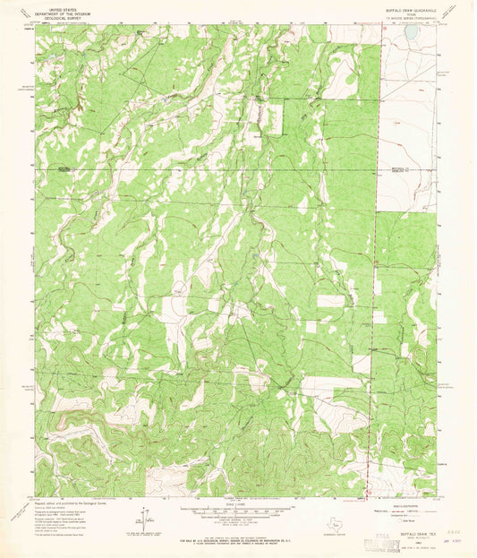 Classic USGS Buffalo Draw Texas 7.5'x7.5' Topo Map Image