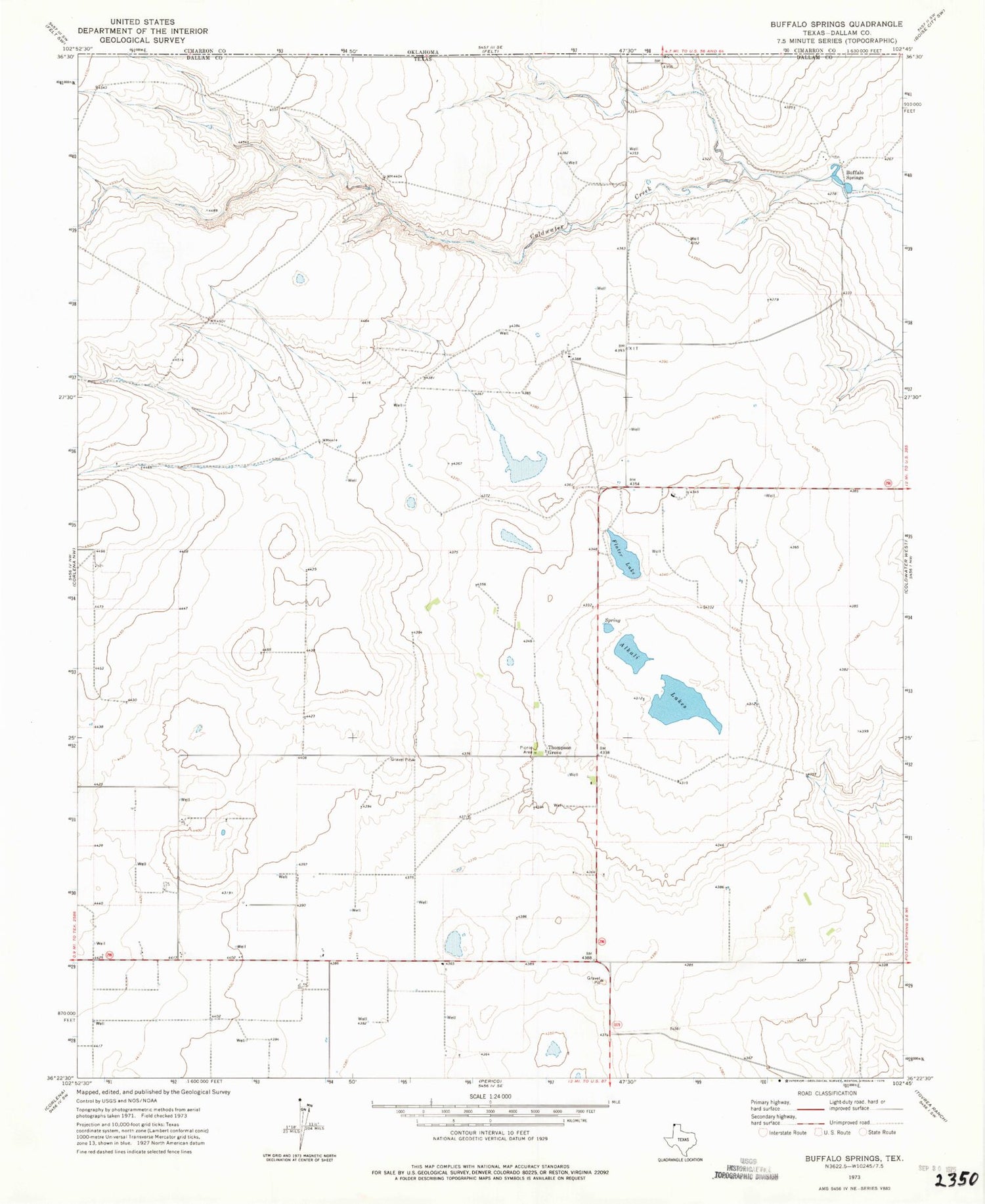 Classic USGS Buffalo Springs Texas 7.5'x7.5' Topo Map Image