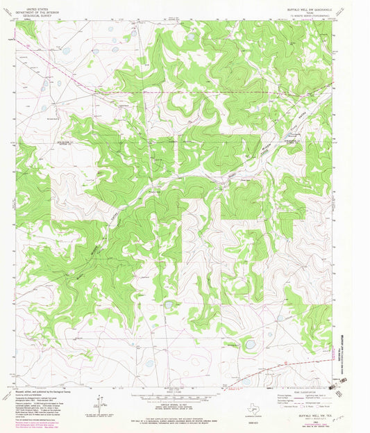 Classic USGS Buffalo Well NW Texas 7.5'x7.5' Topo Map Image
