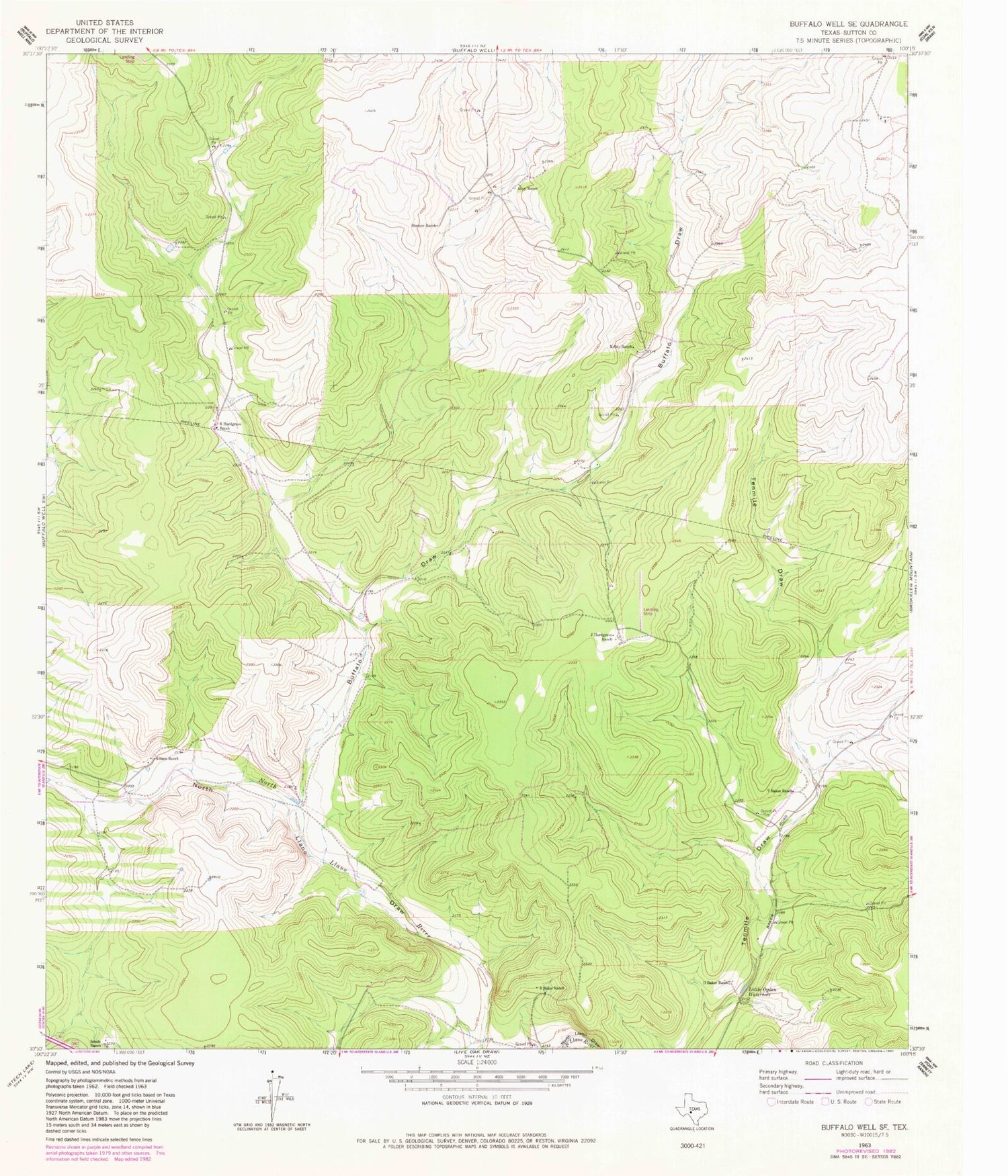 Classic USGS Buffalo Well SE Texas 7.5'x7.5' Topo Map Image