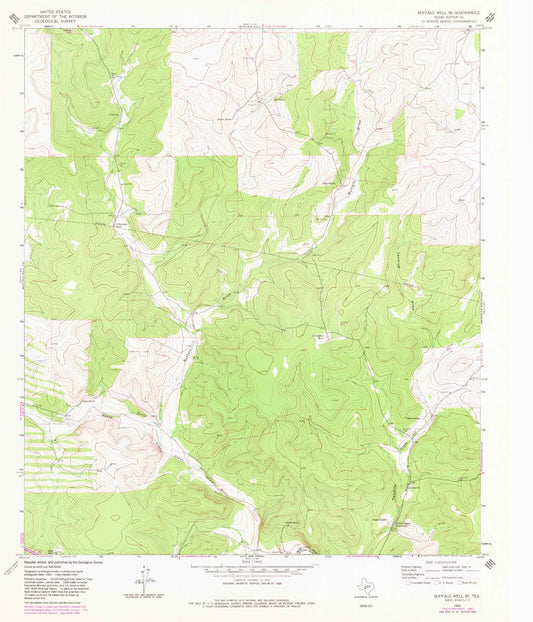 Classic USGS Buffalo Well SE Texas 7.5'x7.5' Topo Map Image
