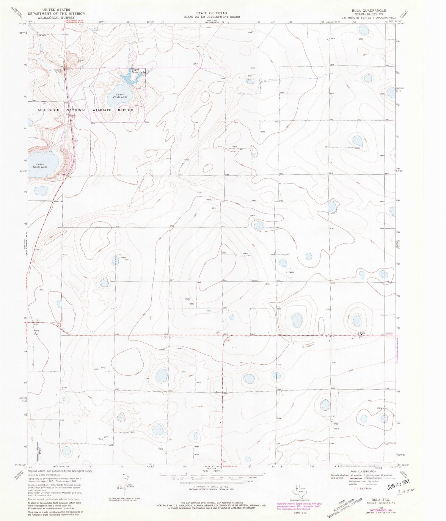 Classic USGS Bula Texas 7.5'x7.5' Topo Map Image