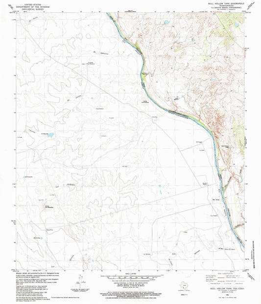 Classic USGS Bull Hollow Tank Texas 7.5'x7.5' Topo Map Image