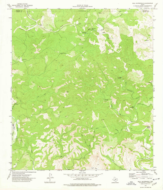Classic USGS Bull Waterhole Texas 7.5'x7.5' Topo Map Image