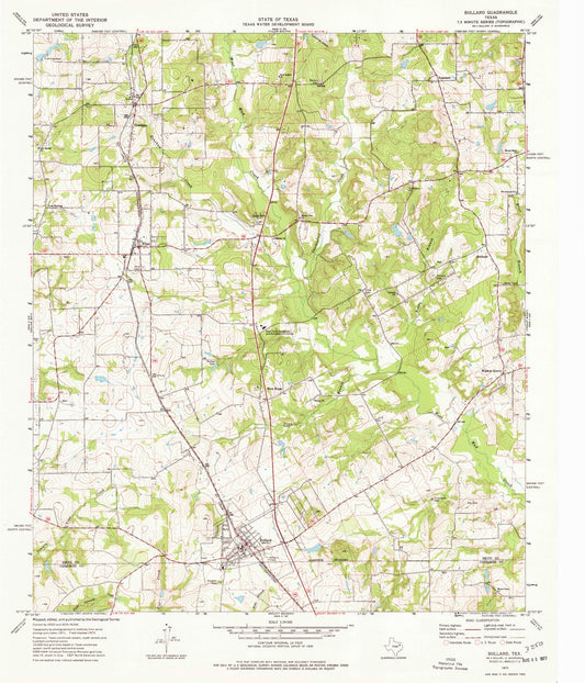 Classic USGS Bullard Texas 7.5'x7.5' Topo Map Image