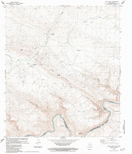 Classic USGS Bullis Gap Texas 7.5'x7.5' Topo Map Image