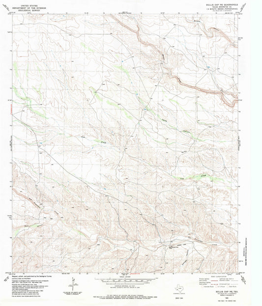 Classic USGS Bullis Gap NE Texas 7.5'x7.5' Topo Map Image