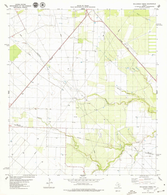 Classic USGS Bullshead Creek Texas 7.5'x7.5' Topo Map Image
