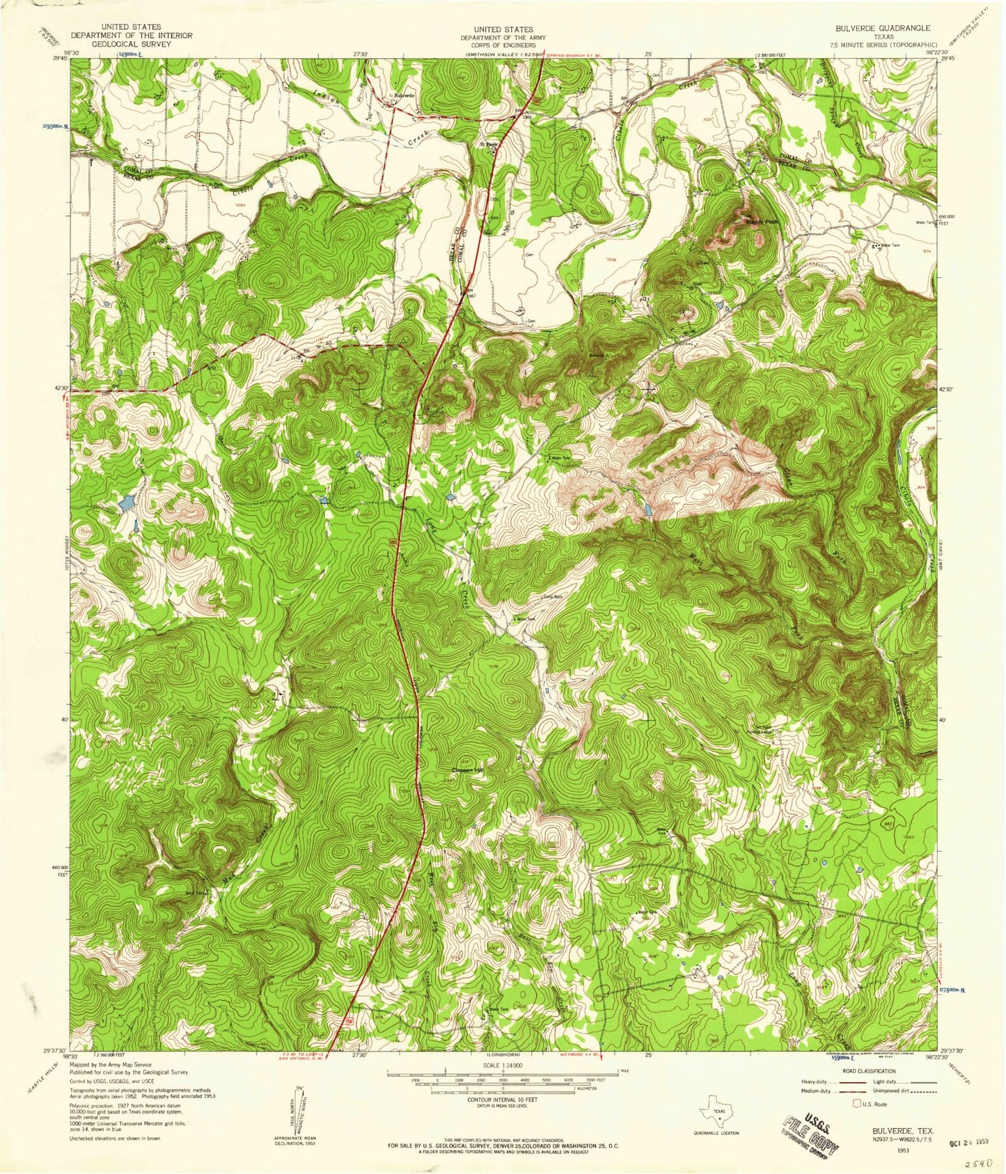 Classic USGS Bulverde Texas 7.5'x7.5' Topo Map Image