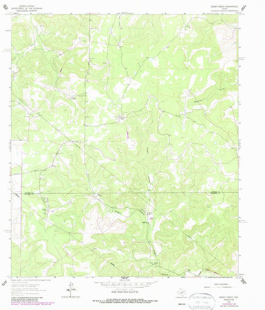 Classic USGS Bundy Ranch Texas 7.5'x7.5' Topo Map Image