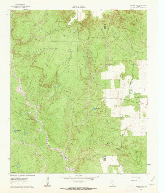 Classic USGS Bunker Hill Texas 7.5'x7.5' Topo Map Image