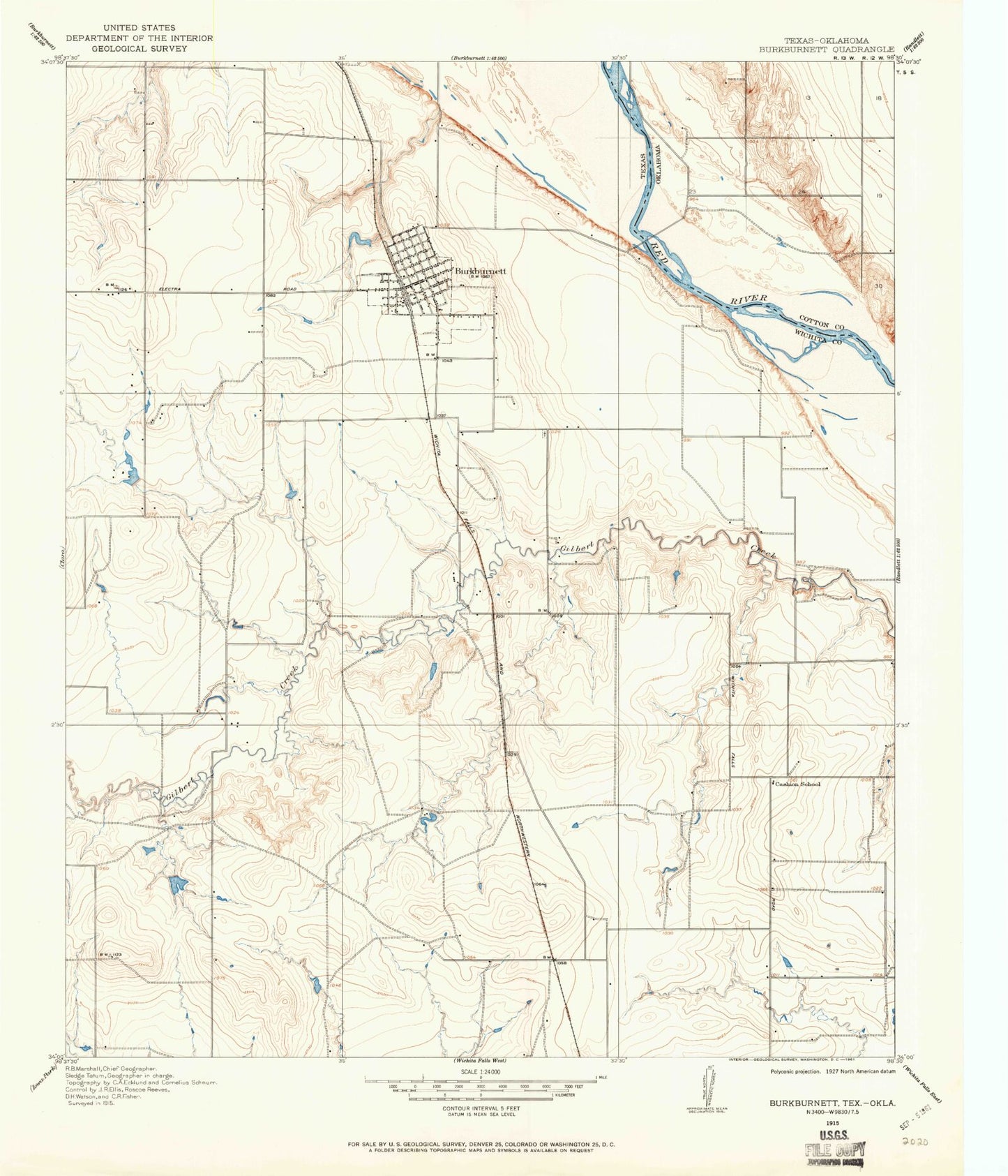 Classic USGS Burkburnett Texas 7.5'x7.5' Topo Map Image