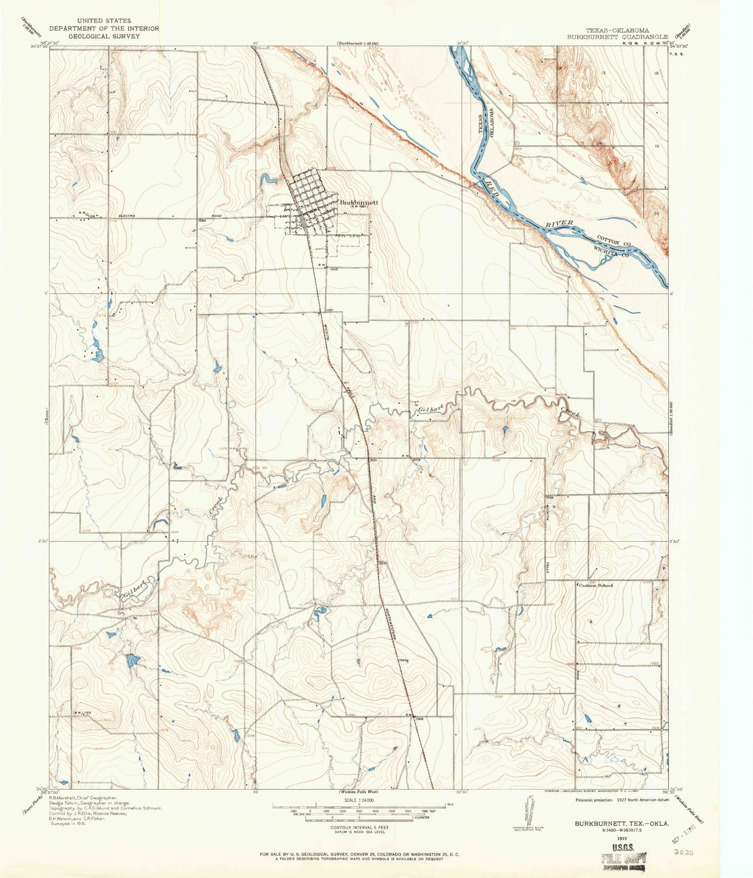 Classic USGS Burkburnett Texas 7.5'x7.5' Topo Map Image