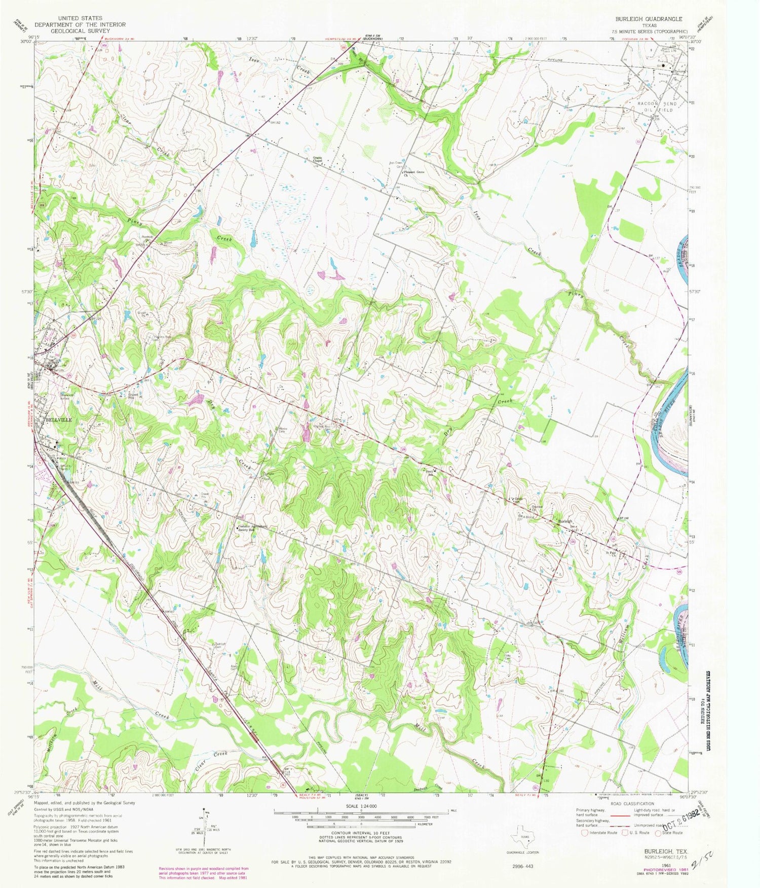 Classic USGS Burleigh Texas 7.5'x7.5' Topo Map Image