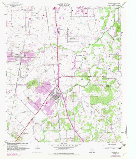 Classic USGS Burleson Texas 7.5'x7.5' Topo Map Image