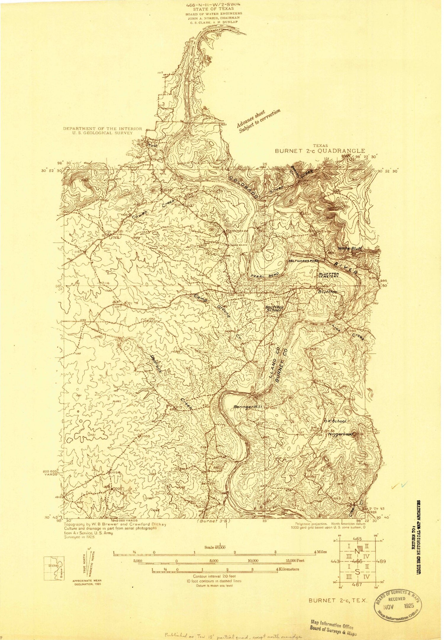 Classic USGS Lake Buchanan Texas 7.5'x7.5' Topo Map Image