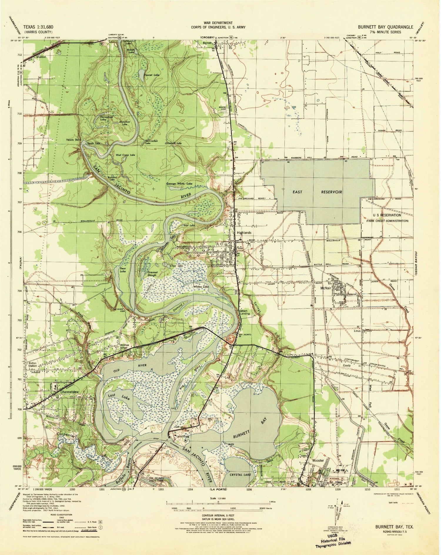 Classic USGS Highlands Texas 7.5'x7.5' Topo Map Image