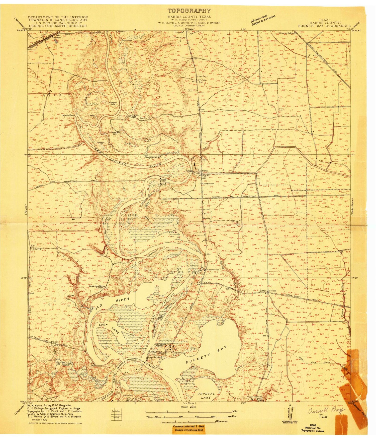 Classic USGS Highlands Texas 7.5'x7.5' Topo Map Image