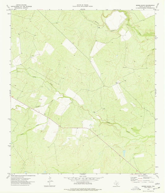 Classic USGS Burns Ranch Texas 7.5'x7.5' Topo Map Image