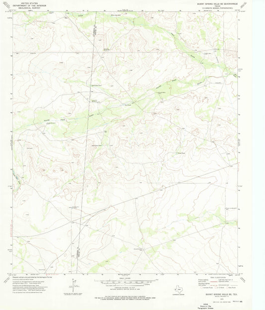 Classic USGS Burnt Spring Hills SE Texas 7.5'x7.5' Topo Map Image