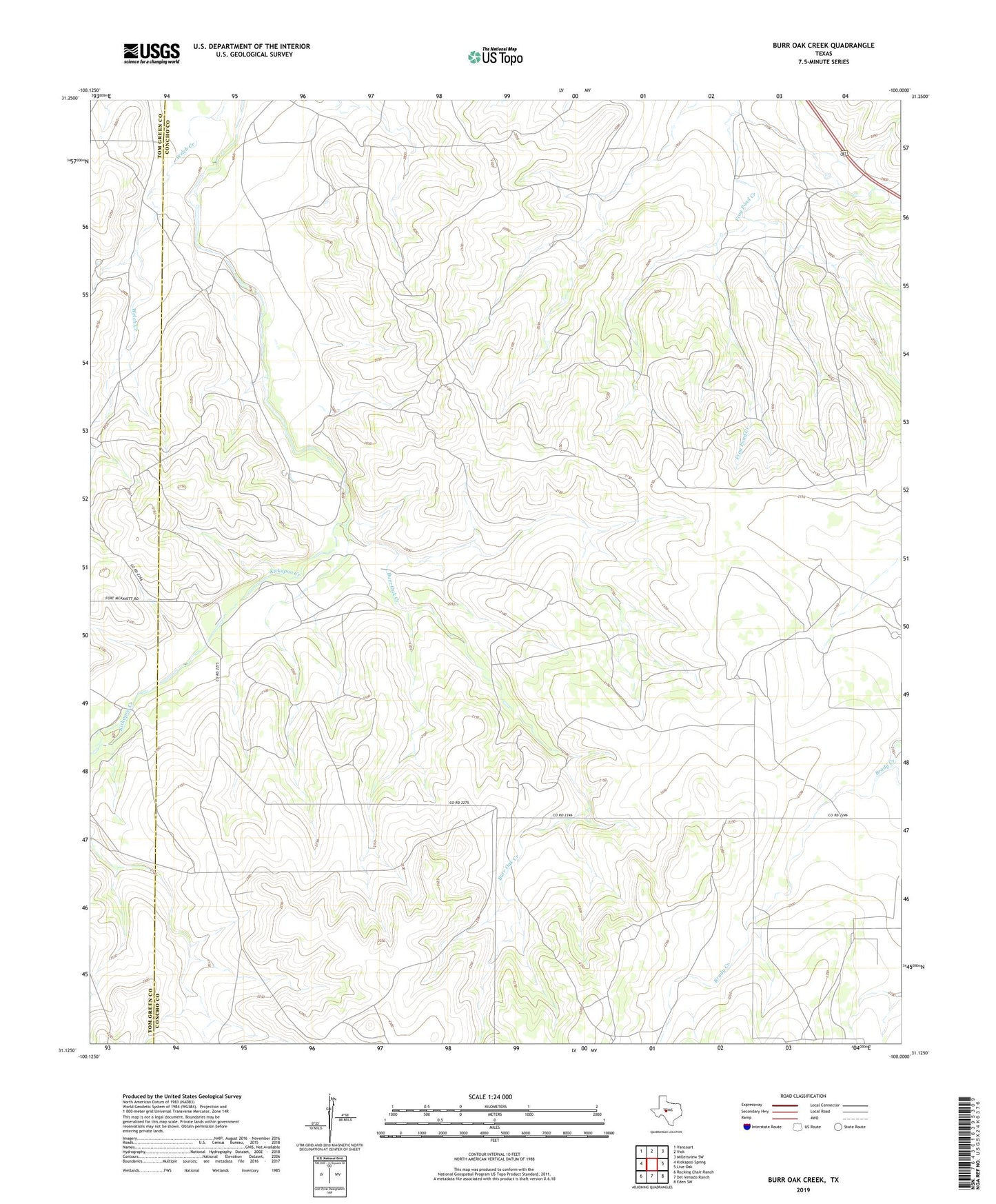 Burr Oak Creek Texas US Topo Map Image