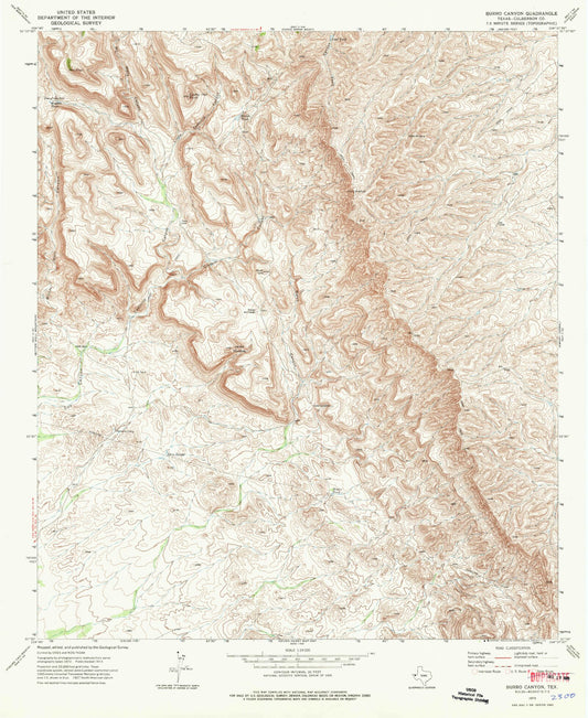Classic USGS Burro Canyon Texas 7.5'x7.5' Topo Map Image