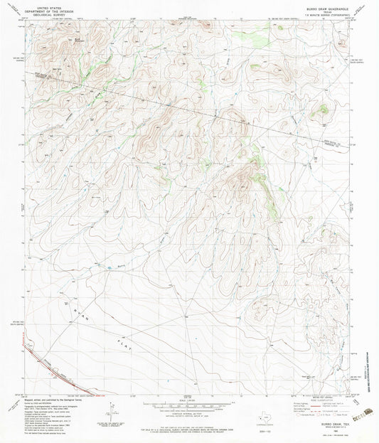Classic USGS Burro Draw Texas 7.5'x7.5' Topo Map Image