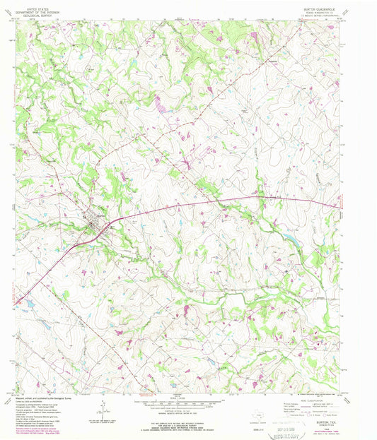 Classic USGS Burton Texas 7.5'x7.5' Topo Map Image