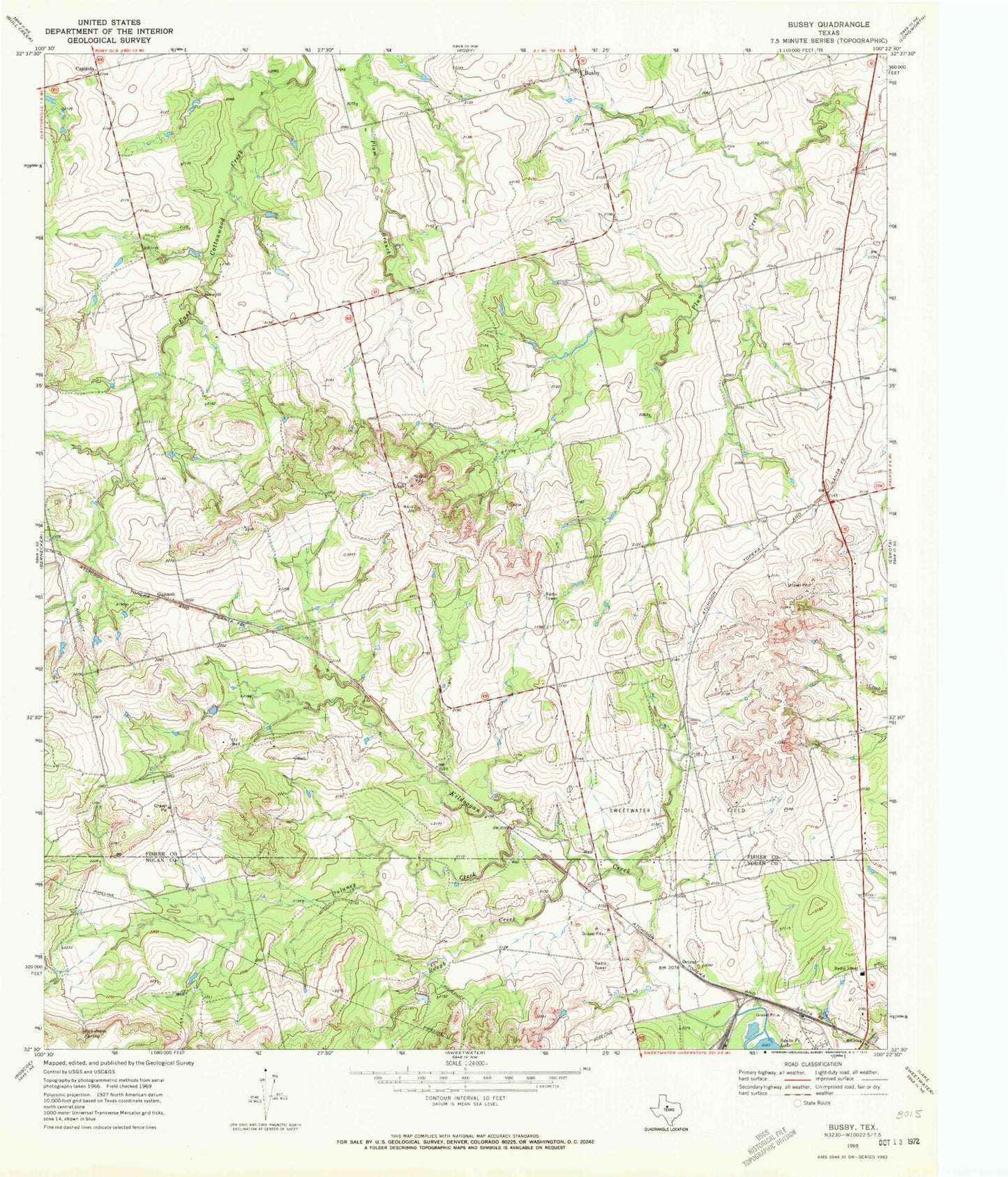 Classic USGS Busby Texas 7.5'x7.5' Topo Map Image