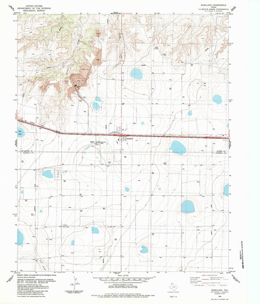 Classic USGS Bushland Texas 7.5'x7.5' Topo Map Image