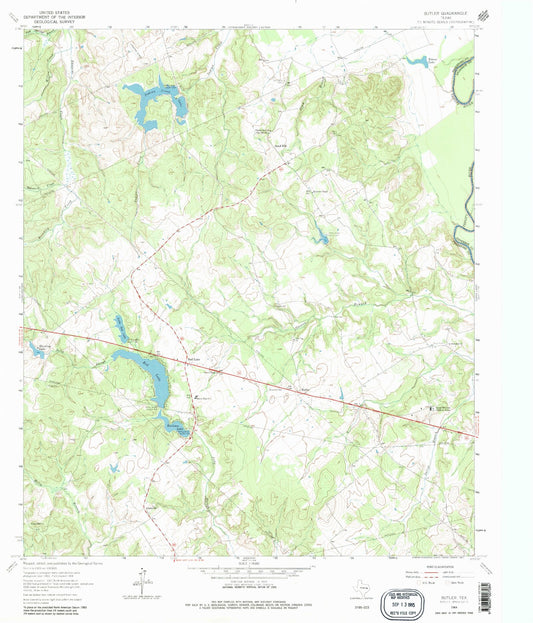 Classic USGS Butler Texas 7.5'x7.5' Topo Map Image