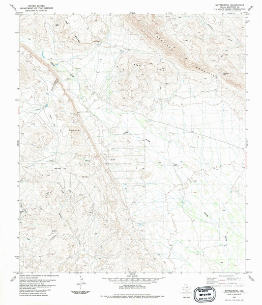 Classic USGS Butterbowl Texas 7.5'x7.5' Topo Map Image