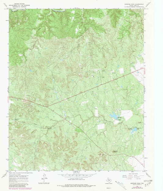 Classic USGS Buzzard Peak Texas 7.5'x7.5' Topo Map Image